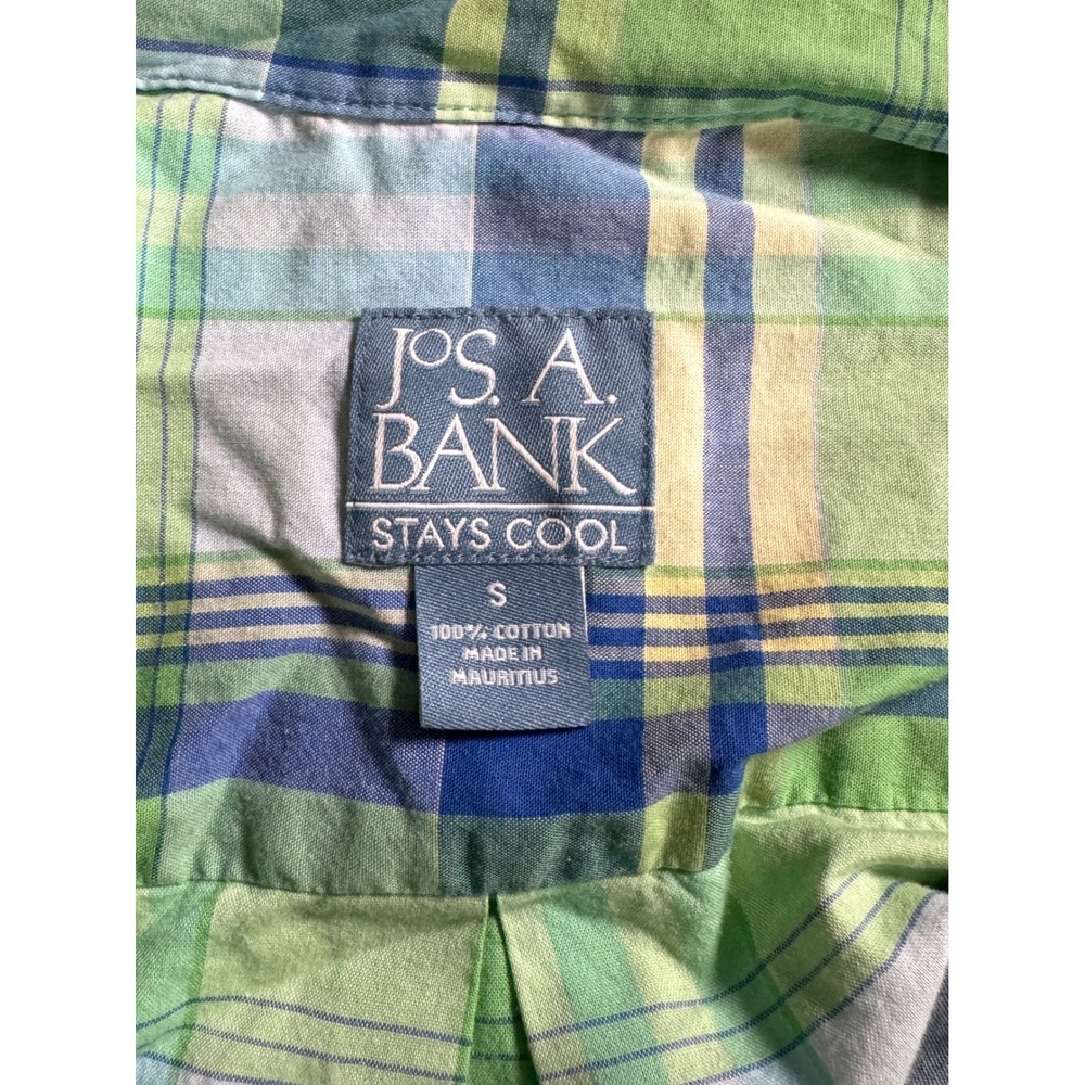 Jos A Bank Stays Cool Mens S Plaid Button Down Shirt Green Blue Cotton Summer - Picture 3 of 3